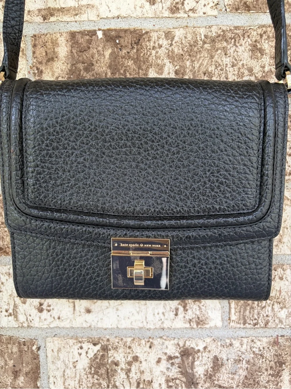 kate spade Black Pebbled Leather Crossbody with Gold Turn-Lock